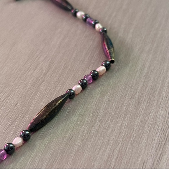 Vintage 90s Handmade Natural Stone & Pearl Necklace OOAK - Picture 6 of 6